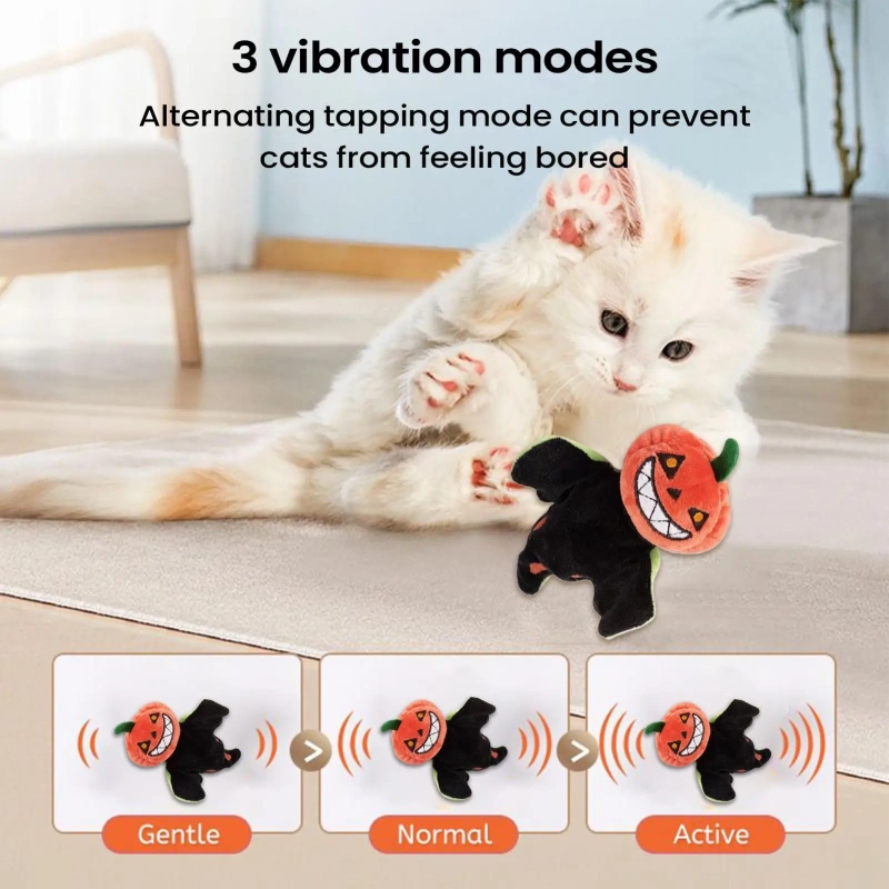 Electric Interactive Cat Toy Simulate Wing Flapping Sound Halloween Pumpkin Doll For Kitten Automatic Cat Chewing Toys Pet