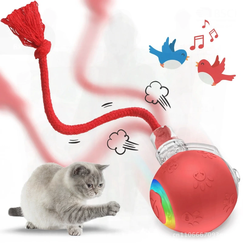 Intelligent Gravity Cat Toy Ball Electric Self-Entertainment Boredom Relief Chasing Toy with Rope Red Blue Gray Pink Soft Tails