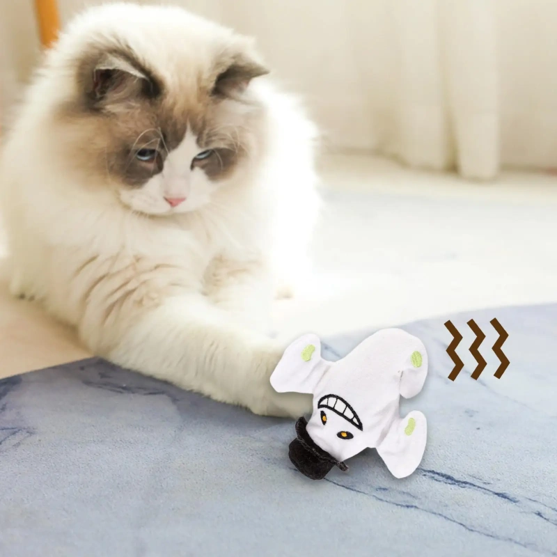 Electric Interactive Cat Toy Simulate Wing Flapping Sound Halloween Pumpkin Doll For Kitten Automatic Cat Chewing Toys Pet