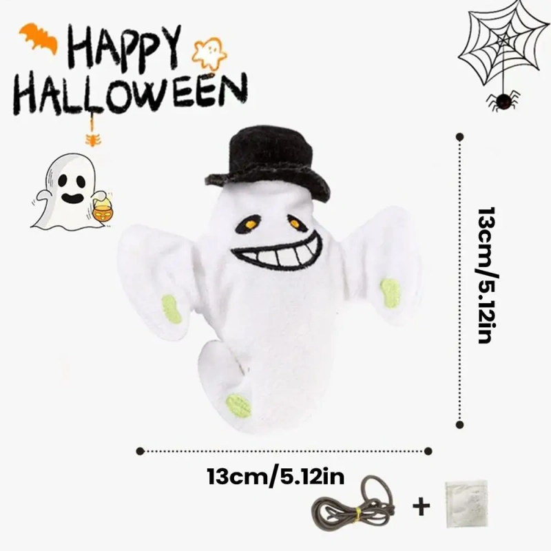 Electric Interactive Cat Toy Simulate Wing Flapping Sound Halloween Pumpkin Doll For Kitten Automatic Cat Chewing Toys Pet