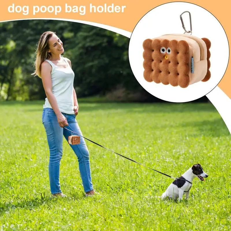 Poop Bag Holder Pet Waste Bag Holder Walking Accessory With Carabiner Clip Cookie Shape Small Pouch For Outdoor Travel Hiking