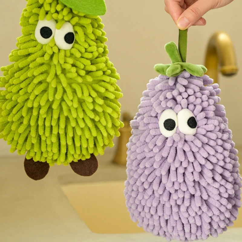 Hand Towel for Kitchen and Bathroom Banana/Strawberry Shaped Hanging Washcloth Chenilles Cloths Soft Absorbent Towel