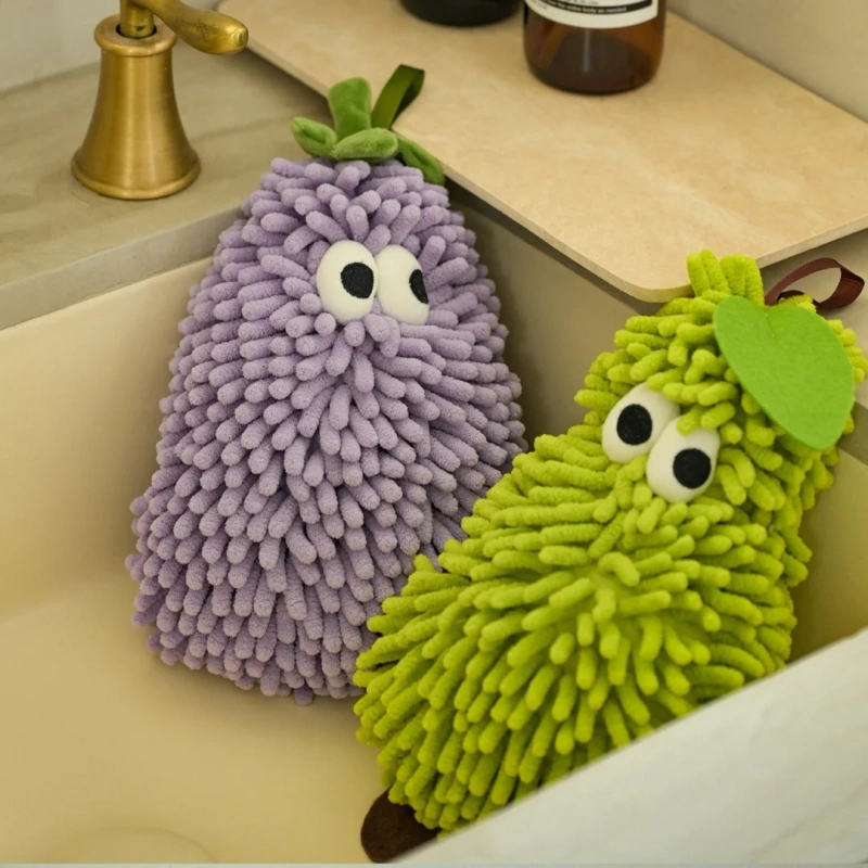 Hand Towel for Kitchen and Bathroom Banana/Strawberry Shaped Hanging Washcloth Chenilles Cloths Soft Absorbent Towel