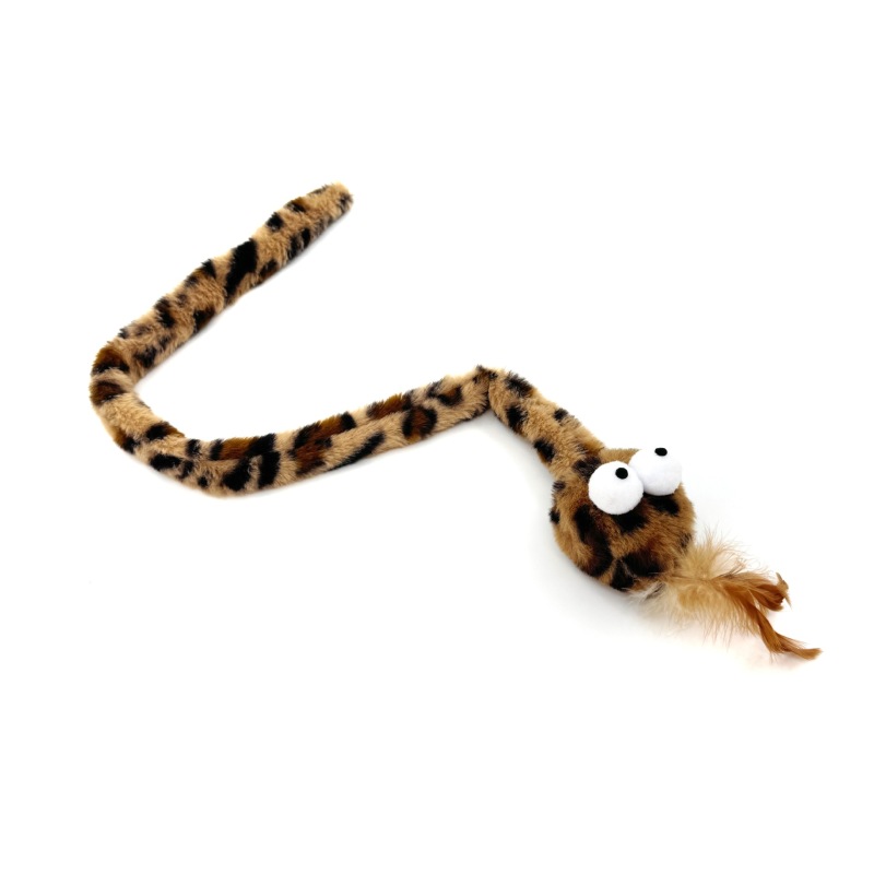 Crinkly paper leopard snake cat toy contains catnip