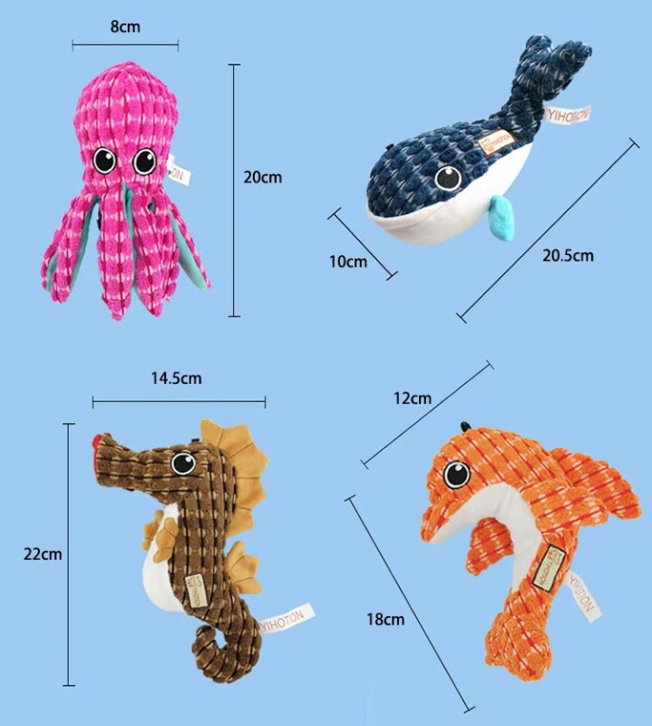 Corduroy Pet Dog Toys New Gnawing Toys Molar Whale Octopus Seahorse Durable Dog Chew Toys