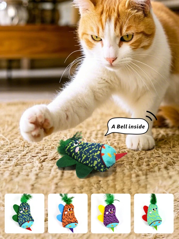 1pcs cat toy, built-in bell sound with artificial feather bee model design interactive toy for cats and dogs to chase and chew