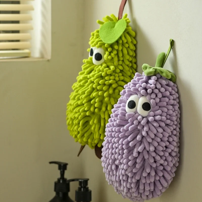 Hand Towel for Kitchen and Bathroom Banana/Strawberry Shaped Hanging Washcloth Chenilles Cloths Soft Absorbent Towel