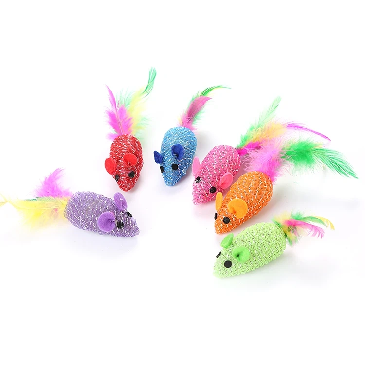 Wholesale Lovely Design Mouse Shaped Pet Cat Toys with Feather
