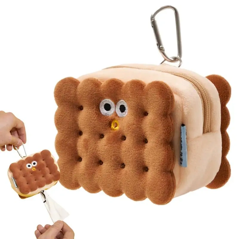 Poop Bag Holder Pet Waste Bag Holder Walking Accessory With Carabiner Clip Cookie Shape Small Pouch For Outdoor Travel Hiking