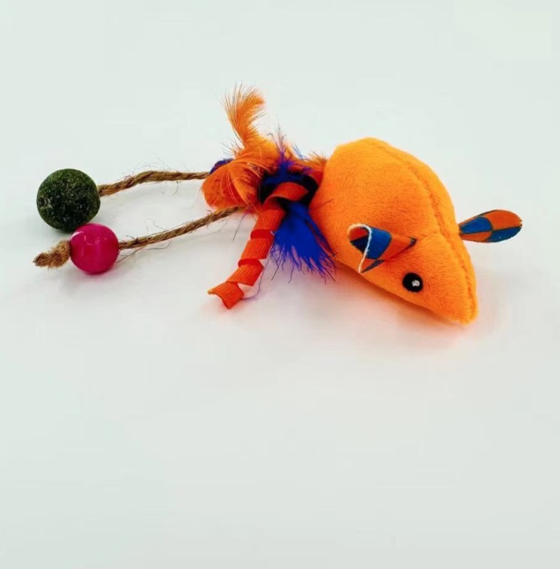 Cat Toy Colorful Mouse Shaped Pet Cat Plush Toy Feather Hemp Rope Teaser Catnip Toys