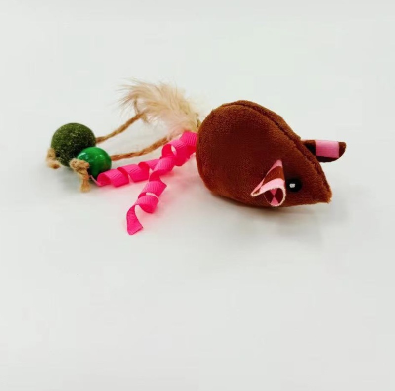 Cat Toy Colorful Mouse Shaped Pet Cat Plush Toy Feather Hemp Rope Teaser Catnip Toys