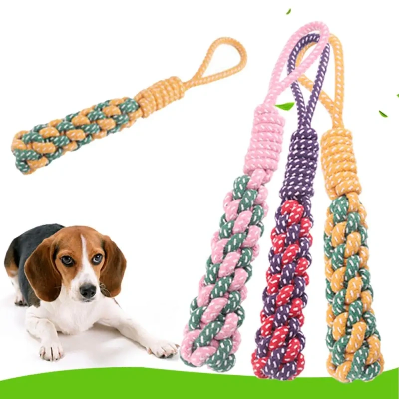 Dog Rope Chew Toy Durable Cotton Braided Rope Puppy Kitten Teeth Cleaning Toys Outdoor Training Pet Supplies