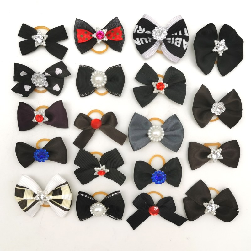 50pcs Dog Grooming Bows Handmade Small Dog Hair Bows Rubber Bands