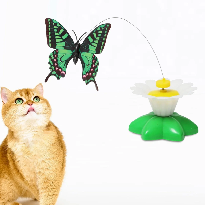 Electric Automatic Rotating Butterfly Cat Toy Interactive Kitten Teaser with Flapping Wings for Indoor Cats Play Exercise