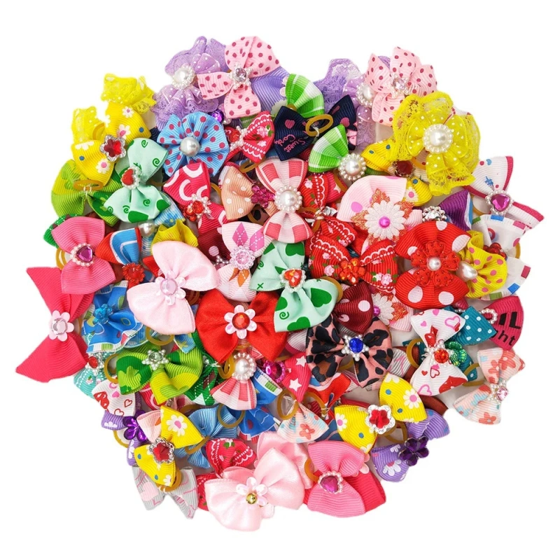 Christmas Dog Bowknot Cat Dog Hair Bow Hat Decoration Bow for Small Dog Headdress Rubber Band PetAccessory ChristmasDecorations