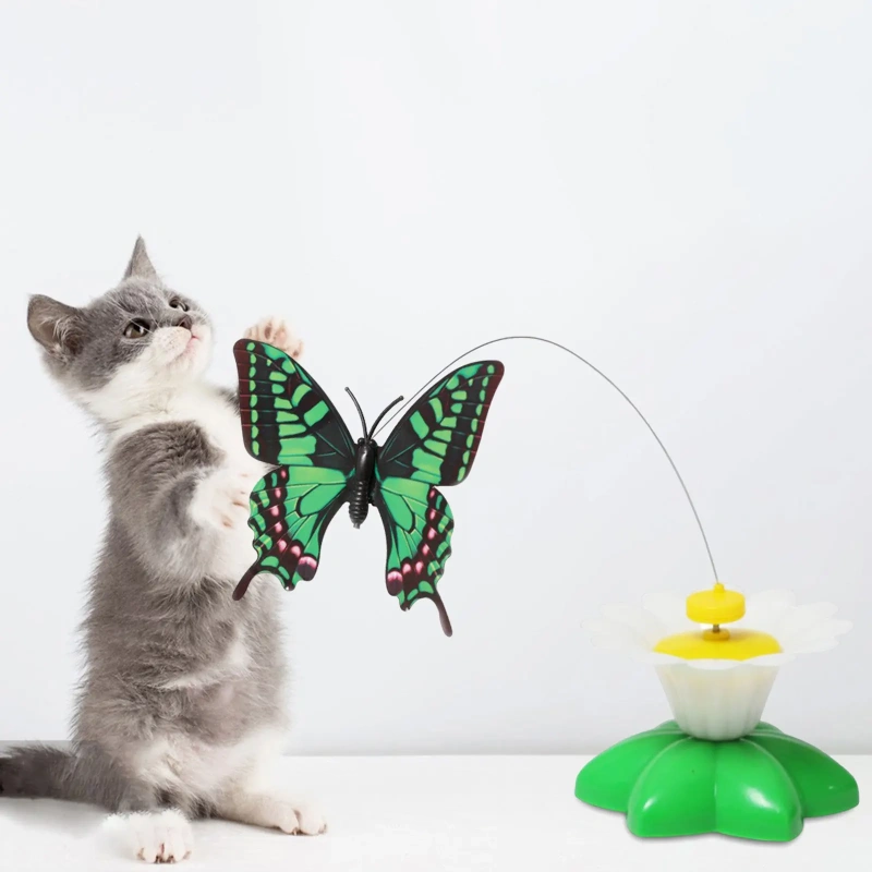 Electric Automatic Rotating Butterfly Cat Toy Interactive Kitten Teaser with Flapping Wings for Indoor Cats Play Exercise