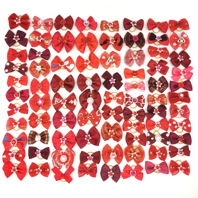 100pcs Dog Grooming Bows Handmade Small Dog Hair Bows Rubber Bands Dog Accessories Pet Supplies