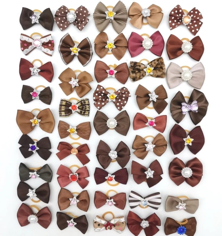 100pcs Dog Grooming Bows Handmade Small Dog Hair Bows Rubber Bands Dog Accessories Pet Supplies
