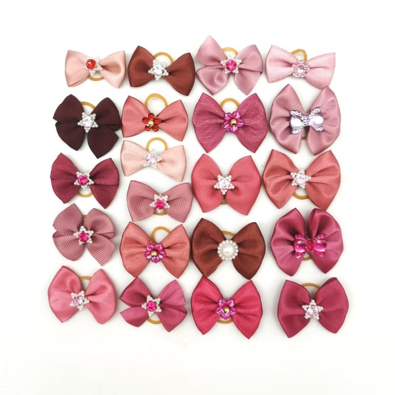 50pcs Dog Grooming Bows Handmade Small Dog Hair Bows Rubber Bands