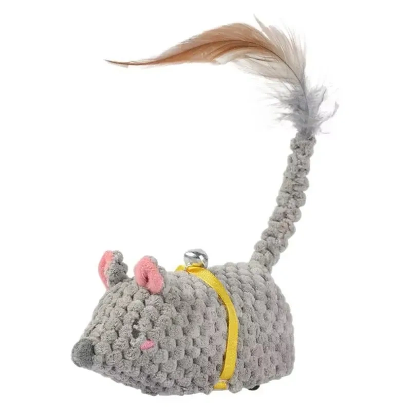 Interactive Electric Mouse Simulation Toy for Cats Self-Entertaining Feather Teasing Stick Fun for Felines