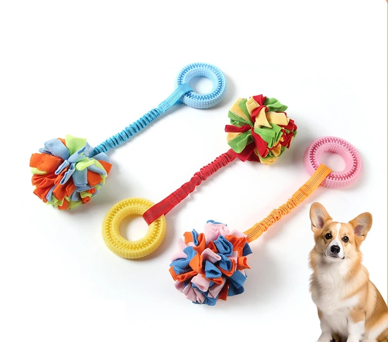 Wholesale Custom Pet Dog Chew Toys Medium Large Durable Eco Friendly Interactive TPR Hidden Food Ring Bungee Pet Dog Tug Toys