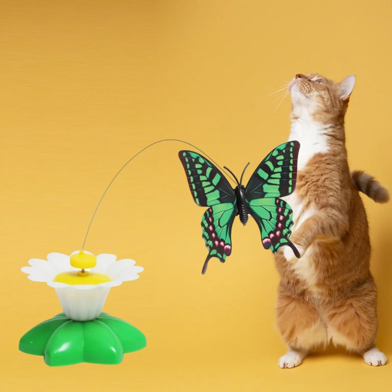 Electric Automatic Rotating Butterfly Cat Toy Interactive Kitten Teaser with Flapping Wings for Indoor Cats Play Exercise