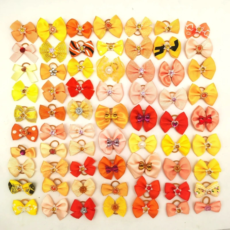 100pcs Dog Grooming Bows Handmade Small Dog Hair Bows Rubber Bands Dog Accessories Pet Supplies