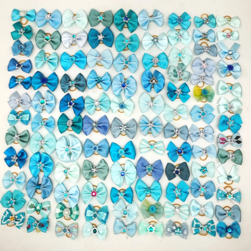 100pcs Dog Grooming Bows Handmade Small Dog Hair Bows Rubber Bands Dog Accessories Pet Supplies