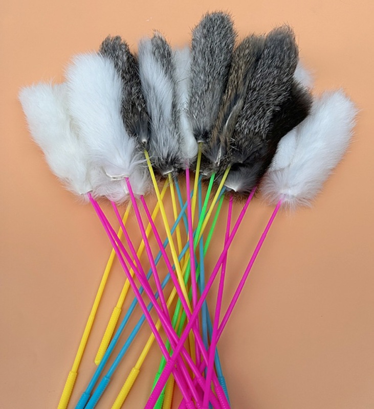 Cat Toy New Long Pole Teasing cat Stick Simulation Bite Resistant Rabbit Fur Strip Kitten Teasing cat Stick