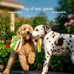 Cross-Border Interactive TPR Plush Pet Toy for Dogs Cats Colorful Molar Relief Bite-Resistant Tug-of-War Polyester Elastic