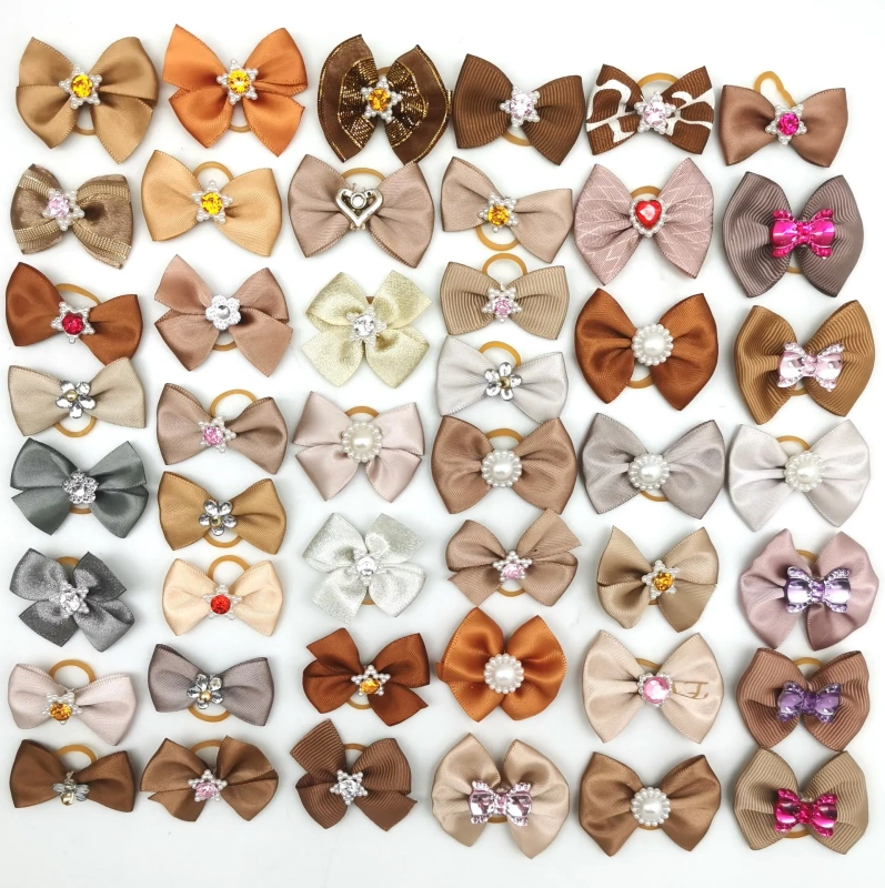 100pcs Dog Grooming Bows Handmade Small Dog Hair Bows Rubber Bands Dog Accessories Pet Supplies