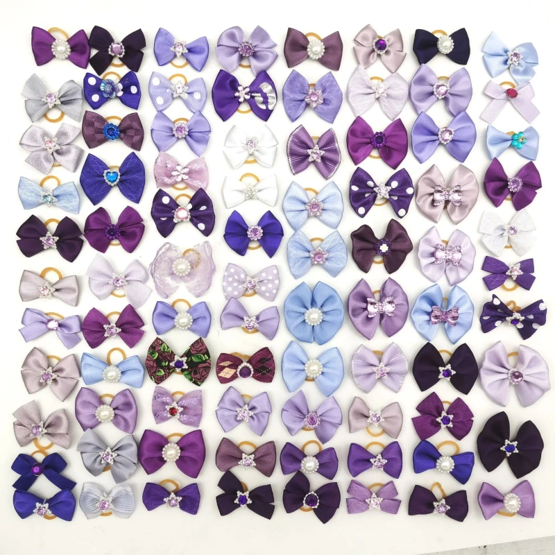 100pcs Dog Grooming Bows Handmade Small Dog Hair Bows Rubber Bands Dog Accessories Pet Supplies