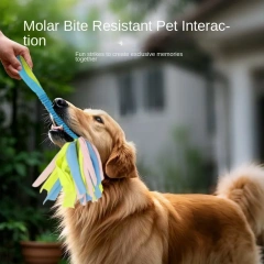 Cross-Border Interactive TPR Plush Pet Toy for Dogs Cats Colorful Molar Relief Bite-Resistant Tug-of-War Polyester Elastic