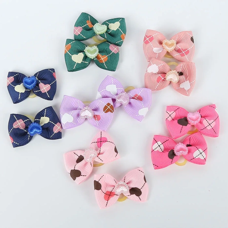 Wholesale Valentine's Day Pet Hair Accessories Dog Hair Bows with Rubber Bands for Small Dogs