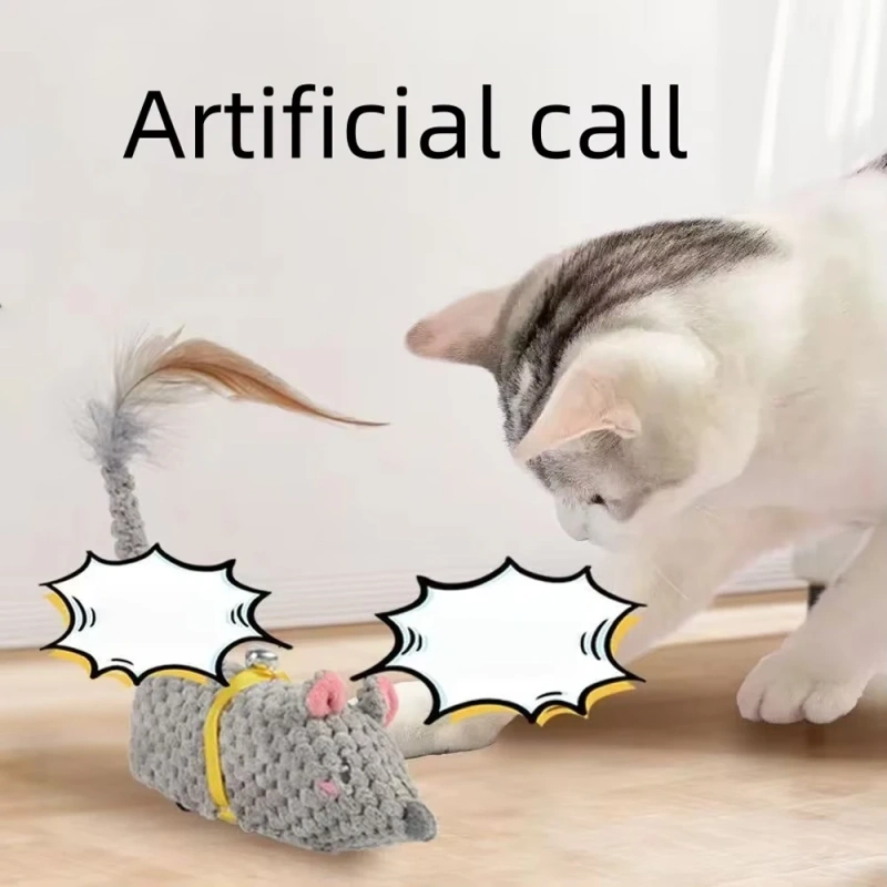 Interactive Electric Mouse Simulation Toy for Cats Self-Entertaining Feather Teasing Stick Fun for Felines