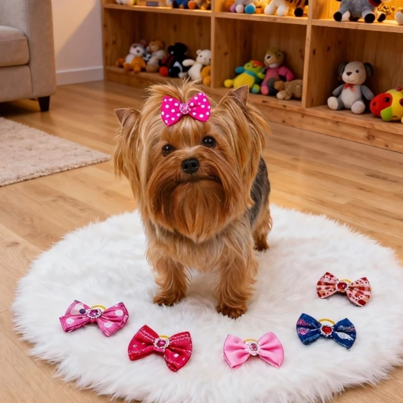 Christmas Dog Bowknot Cat Dog Hair Bow Hat Decoration Bow for Small Dog Headdress Rubber Band PetAccessory ChristmasDecorations