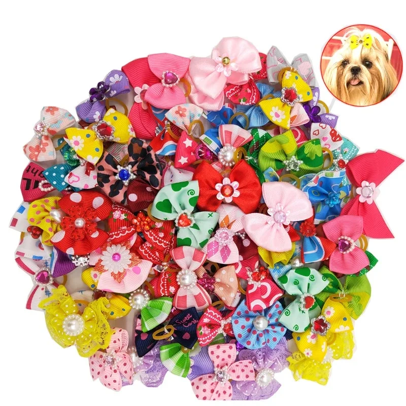 Christmas Dog Bowknot Cat Dog Hair Bow Hat Decoration Bow for Small Dog Headdress Rubber Band PetAccessory ChristmasDecorations