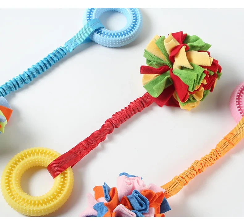 Wholesale Custom Pet Dog Chew Toys Medium Large Durable Eco Friendly Interactive TPR Hidden Food Ring Bungee Pet Dog Tug Toys