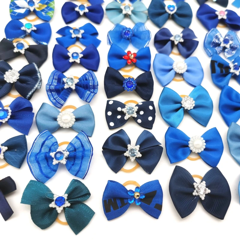 100pcs Dog Grooming Bows Handmade Small Dog Hair Bows Rubber Bands Dog Accessories Pet Supplies
