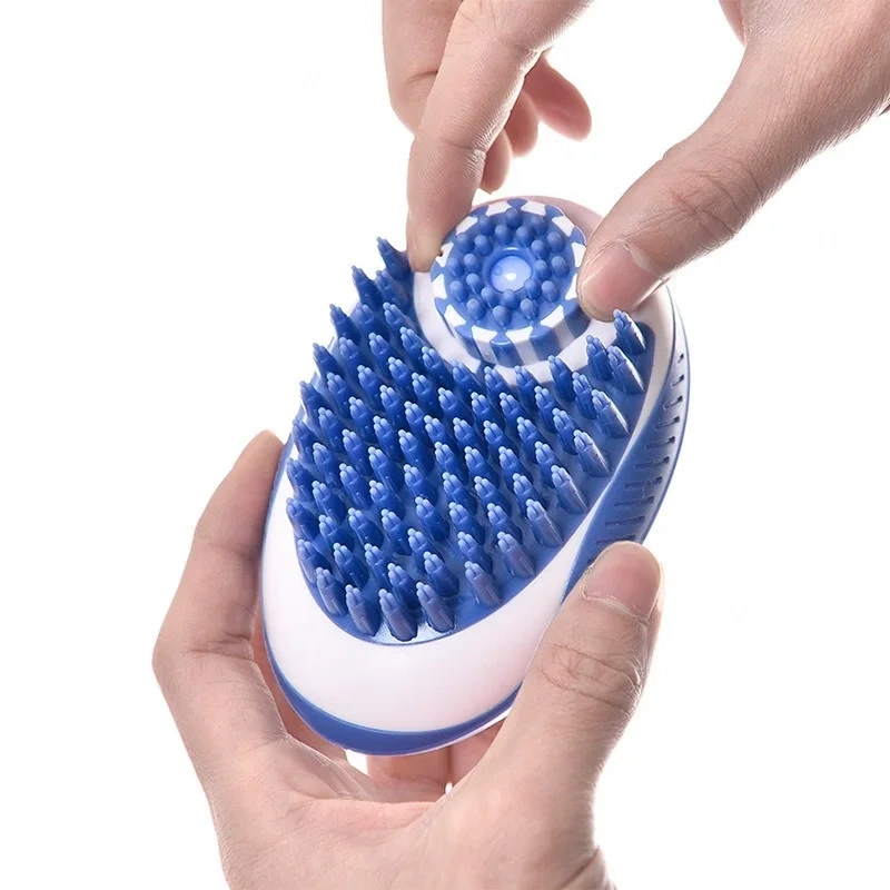 Self Cleaning Pet Dog Cat Grooming Hair Brush Pet Dog Bath Brush With Shampoo Dispenser
