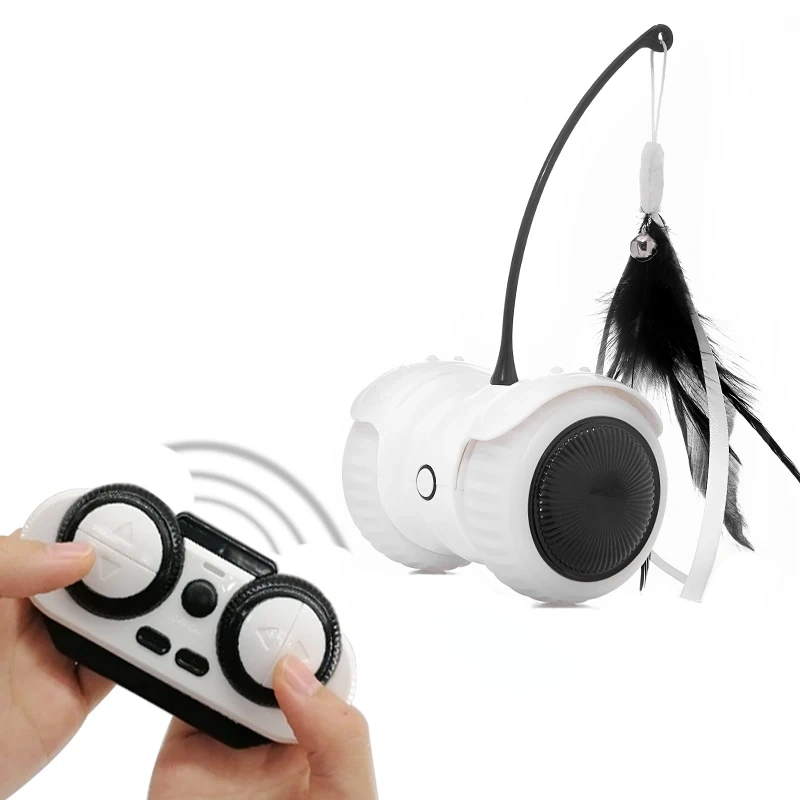 New Feather Sticks Interactive Motorised Remote Control Car Toy Led Luminous Electric Funny Cat Automatic Car Teaser Toy for Toy