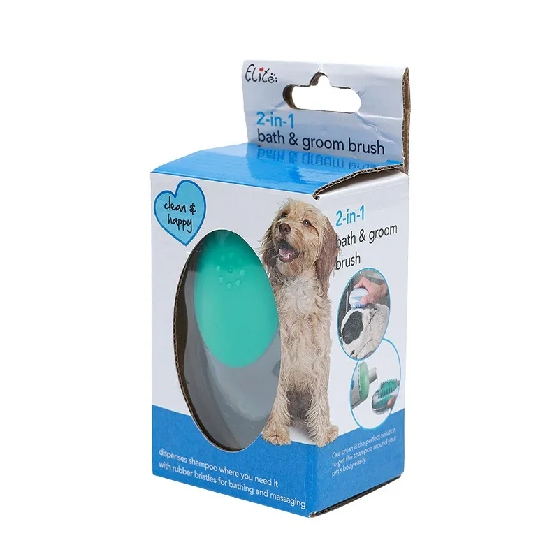 Self Cleaning Pet Dog Cat Grooming Hair Brush Pet Dog Bath Brush With Shampoo Dispenser
