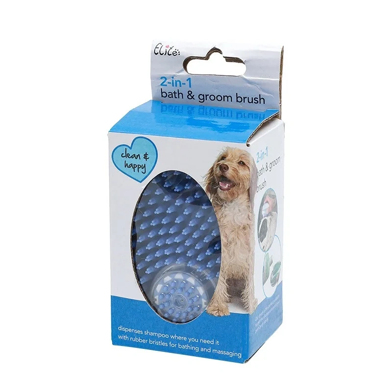 Self Cleaning Pet Dog Cat Grooming Hair Brush Pet Dog Bath Brush With Shampoo Dispenser