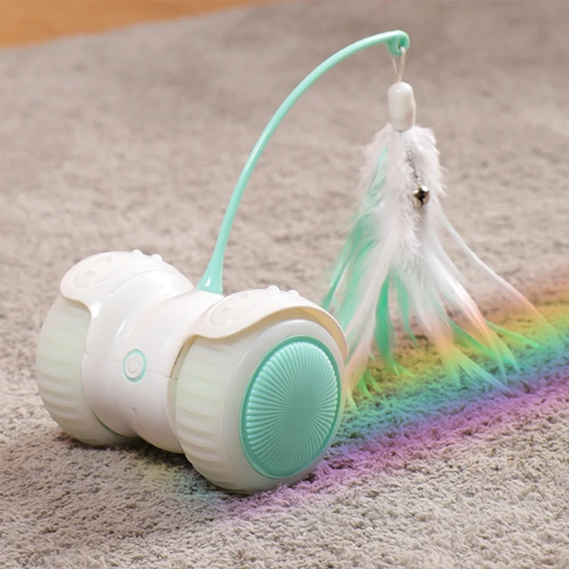 New Feather Sticks Interactive Motorised Remote Control Car Toy Led Luminous Electric Funny Cat Automatic Car Teaser Toy for Toy