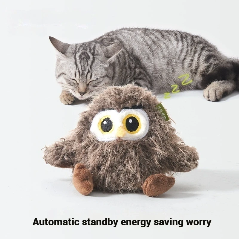 FishPrincess Small Size Smart Owl Electric Cat Toy Soft Interactive Plush Stuffed Chew Toy for Pets