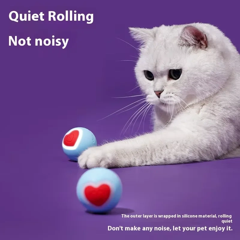Automatic Electric Cat Ball Shine Love Heartbeat Training Game Smart Bouncing Dog Ball Rolling Round Pet Toy Interactive Cat Toy
