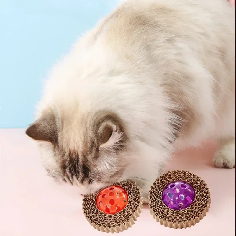 2Pcs Cat Scratch Board Cat Toy Corrugated Paper Cats Claw Board with Plastic Bells Cats Entertainment Toy Random Color
