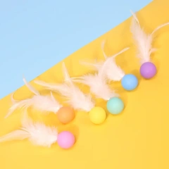 Durable Silicone Feather & Elastic Ball Pet Interactive Play Tableware Cat Teaser Toy