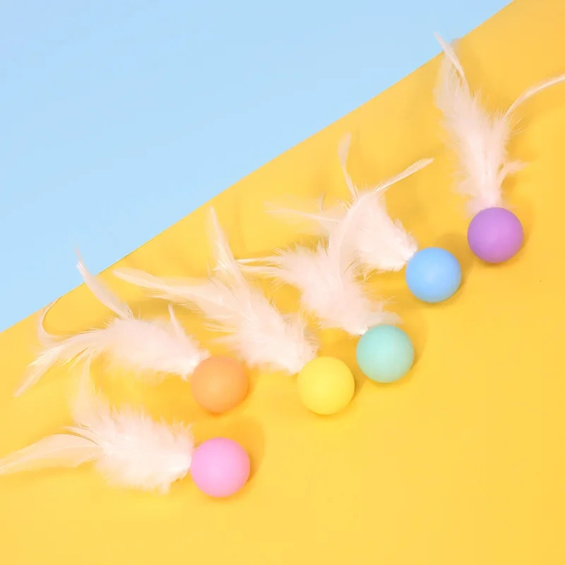 Durable Silicone Feather & Elastic Ball Pet Interactive Play Tableware Cat Teaser Toy