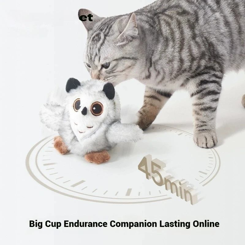FishPrincess Small Size Smart Owl Electric Cat Toy Soft Interactive Plush Stuffed Chew Toy for Pets